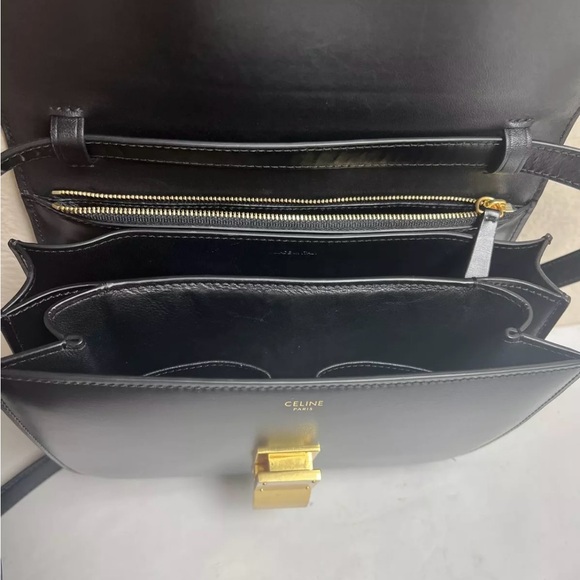 CELINE Shoulder Bag Crossbody Convertible Black Leather - Picture 9 of 16